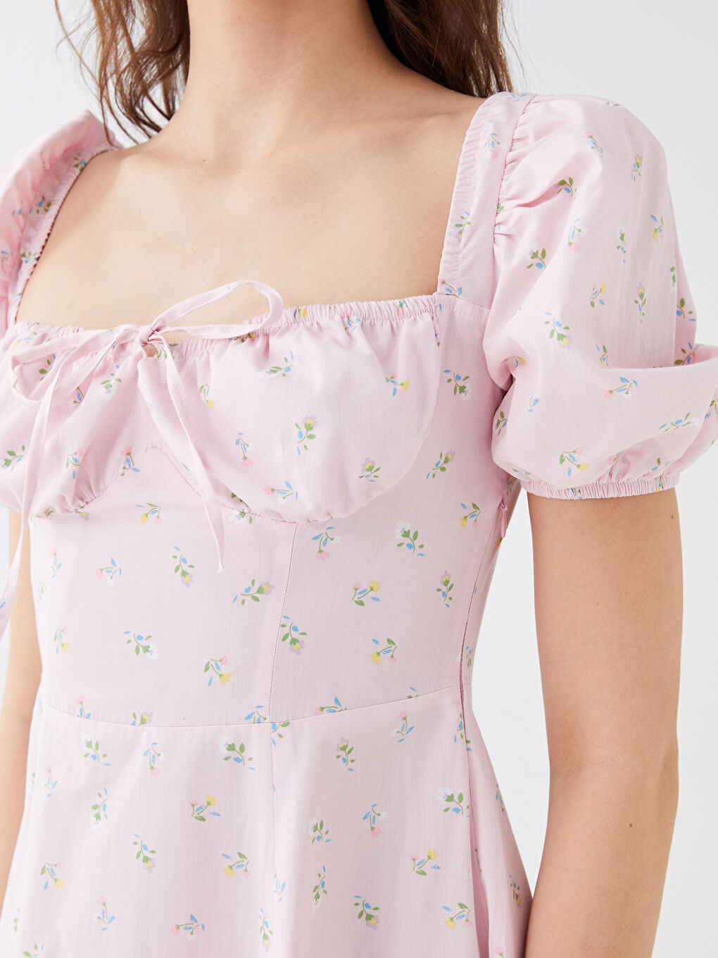 XSIDE Women's Square Collar Floral Short Sleeve Dress