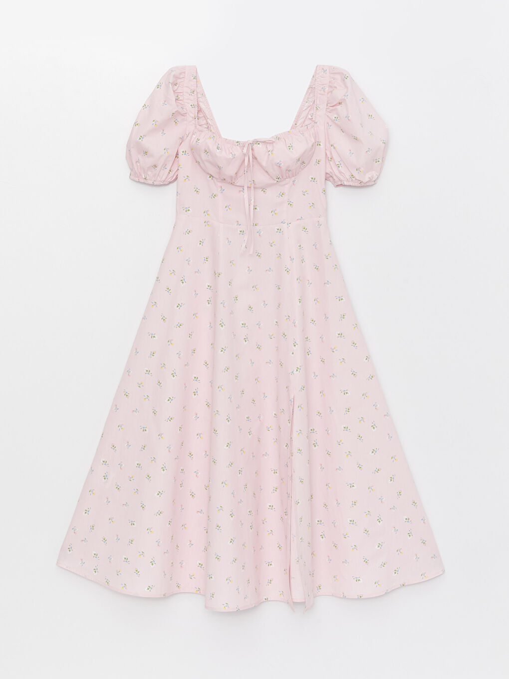 Rochie cu Guler Pătrat Floral cu Mânecă Scurtă pentru Femei-5