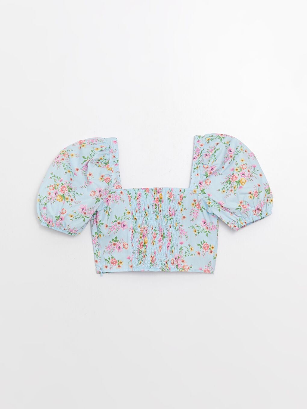 Heart Collar Floral Balloon Sleeve Crop Women's Blouse-6