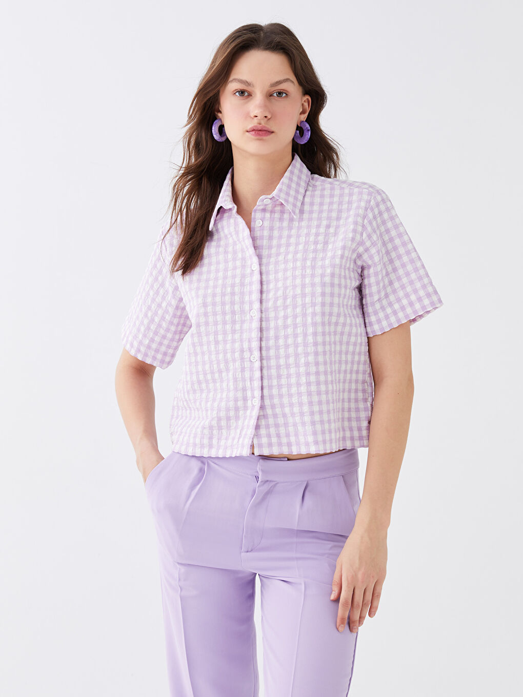 Cămașă cu Mânecă Scurtă pentru Femei în Carouri