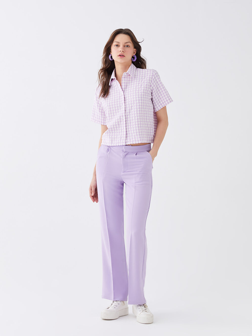 Cămașă cu Mânecă Scurtă pentru Femei în Carouri-2