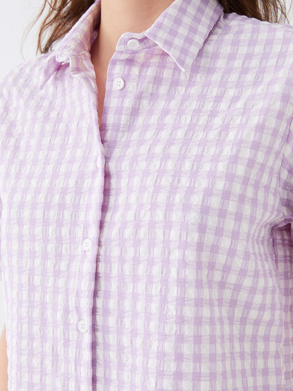 Cămașă cu Mânecă Scurtă pentru Femei în Carouri-3