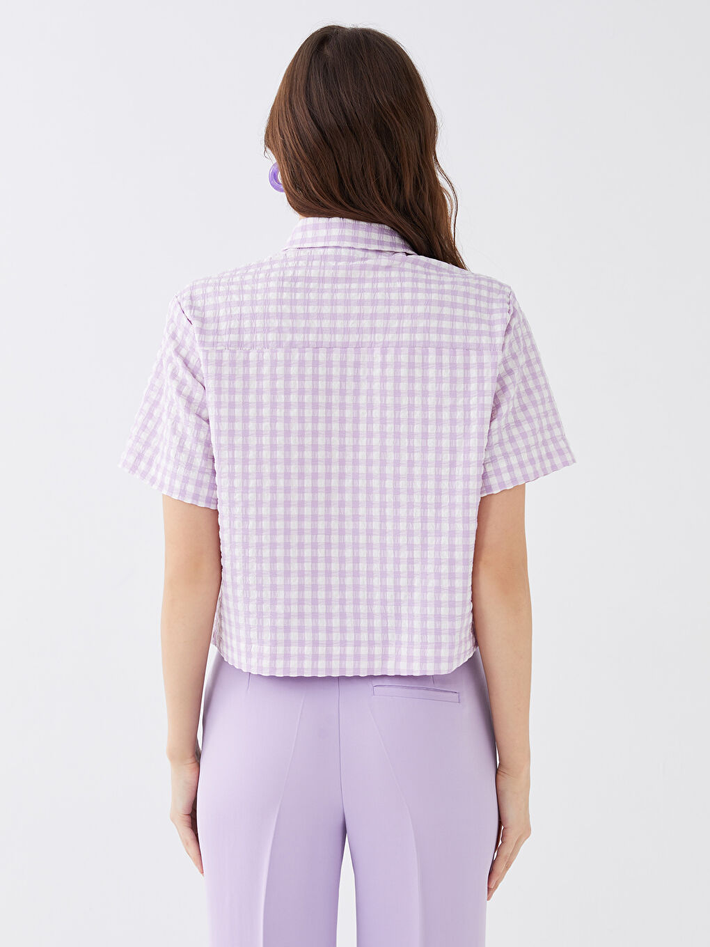 Cămașă cu Mânecă Scurtă pentru Femei în Carouri-4