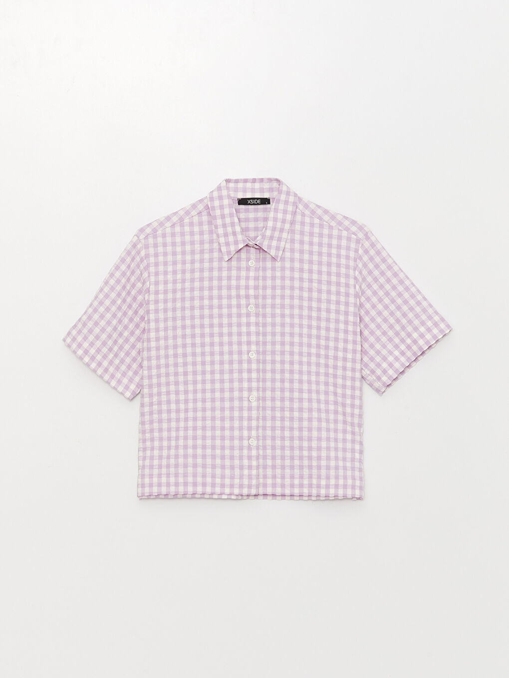 Cămașă cu Mânecă Scurtă pentru Femei în Carouri-5