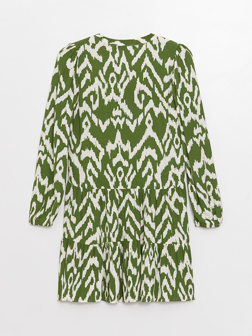 Yeşil Kaçık Yaka Desenli Uzun Kollu Kadın Elbise-6