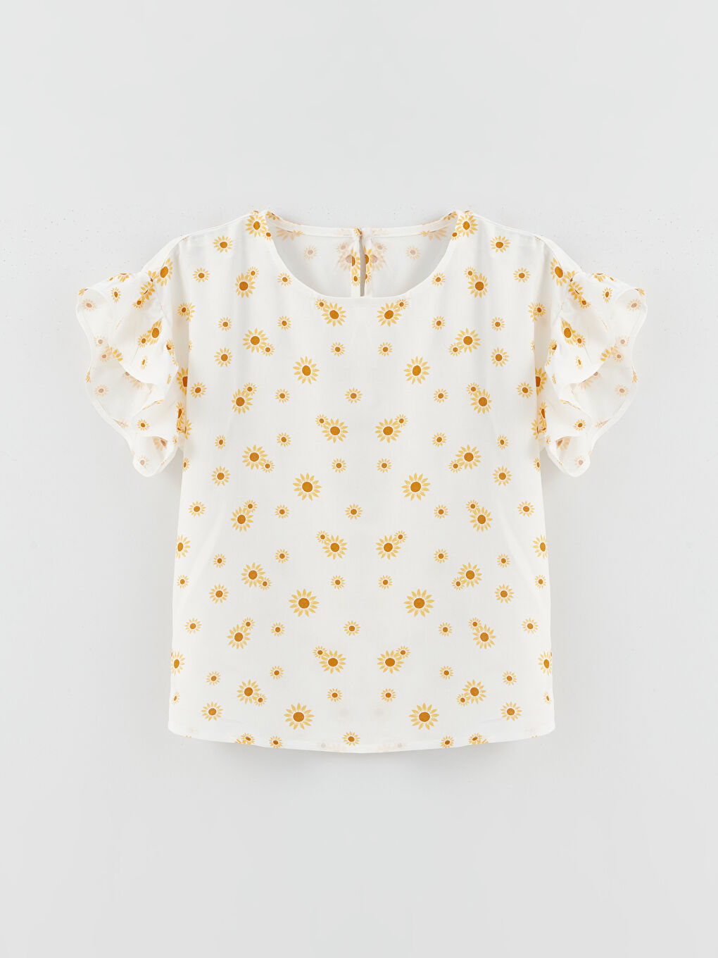 Crew Neck Patterned Short Sleeve Girls' Blouse