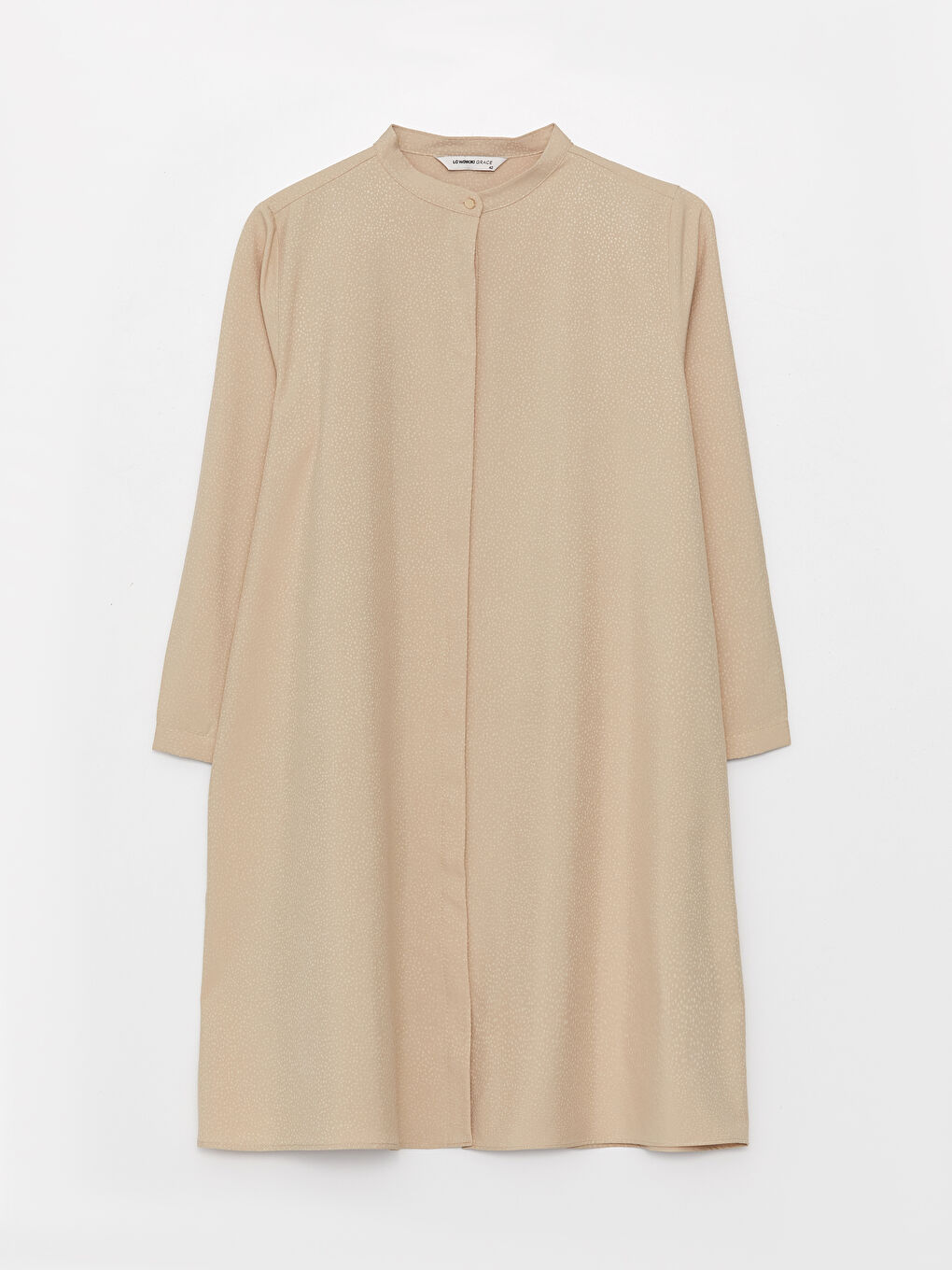 Bej Hakim Yaka Düz Uzun Kollu Kadın Tunik-5