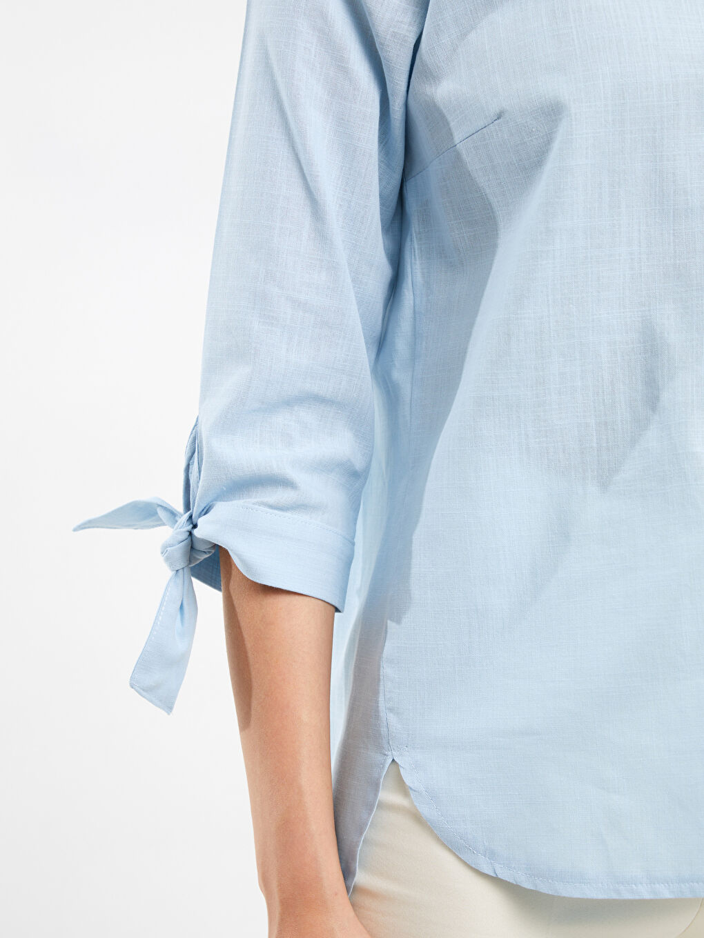 Mavi Kadın Kaçık Yaka Düz Gömlek-3