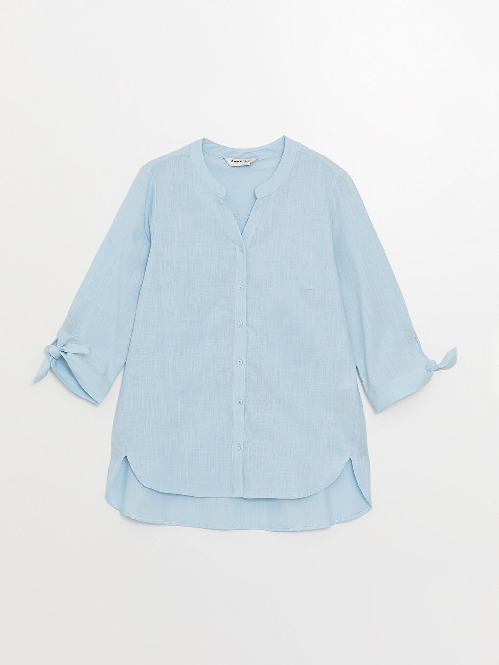 Mavi Kadın Kaçık Yaka Düz Gömlek-5