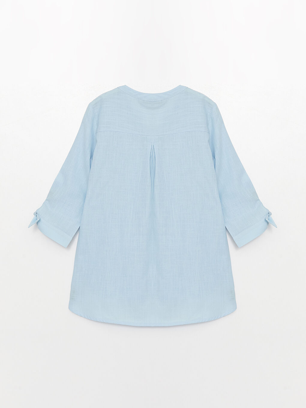 Mavi Kadın Kaçık Yaka Düz Gömlek-6