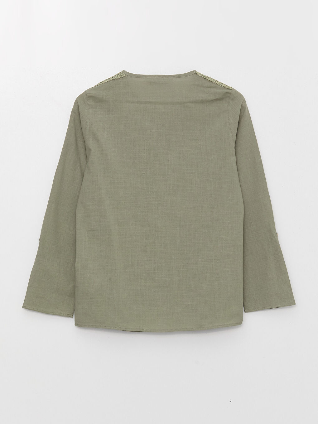 Bluză Poplin cu Mânecă Lungă și Detalii din Dantelă, Decolteu Henley pentru Femei-6