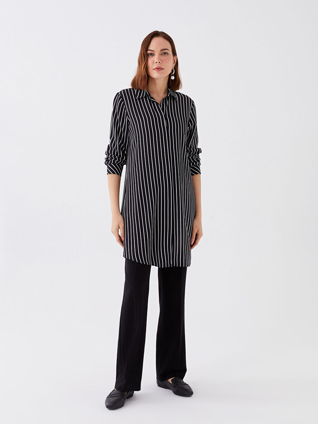 Striped Long Sleeve Poplin Women's Shirt Tunic-2