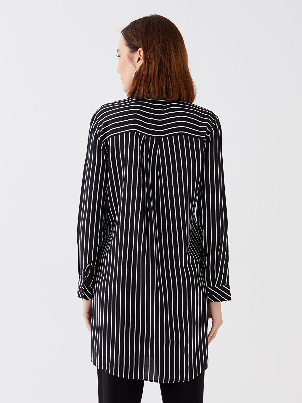Striped Long Sleeve Poplin Women's Shirt Tunic-4