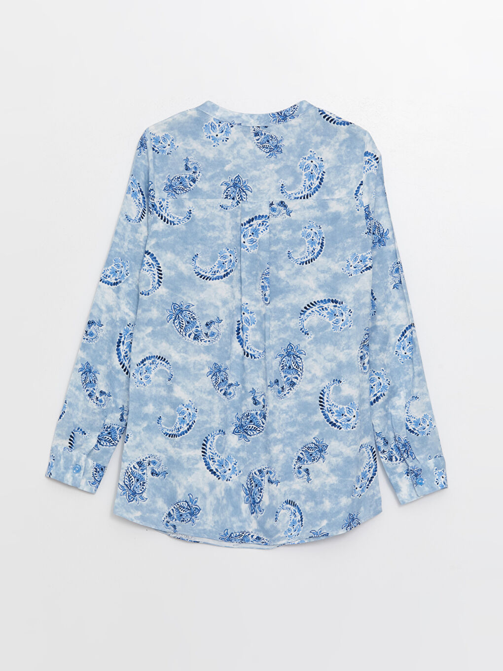 Mavi Kaçık Yaka Desenli Uzun Kollu Kadın Bluz-1