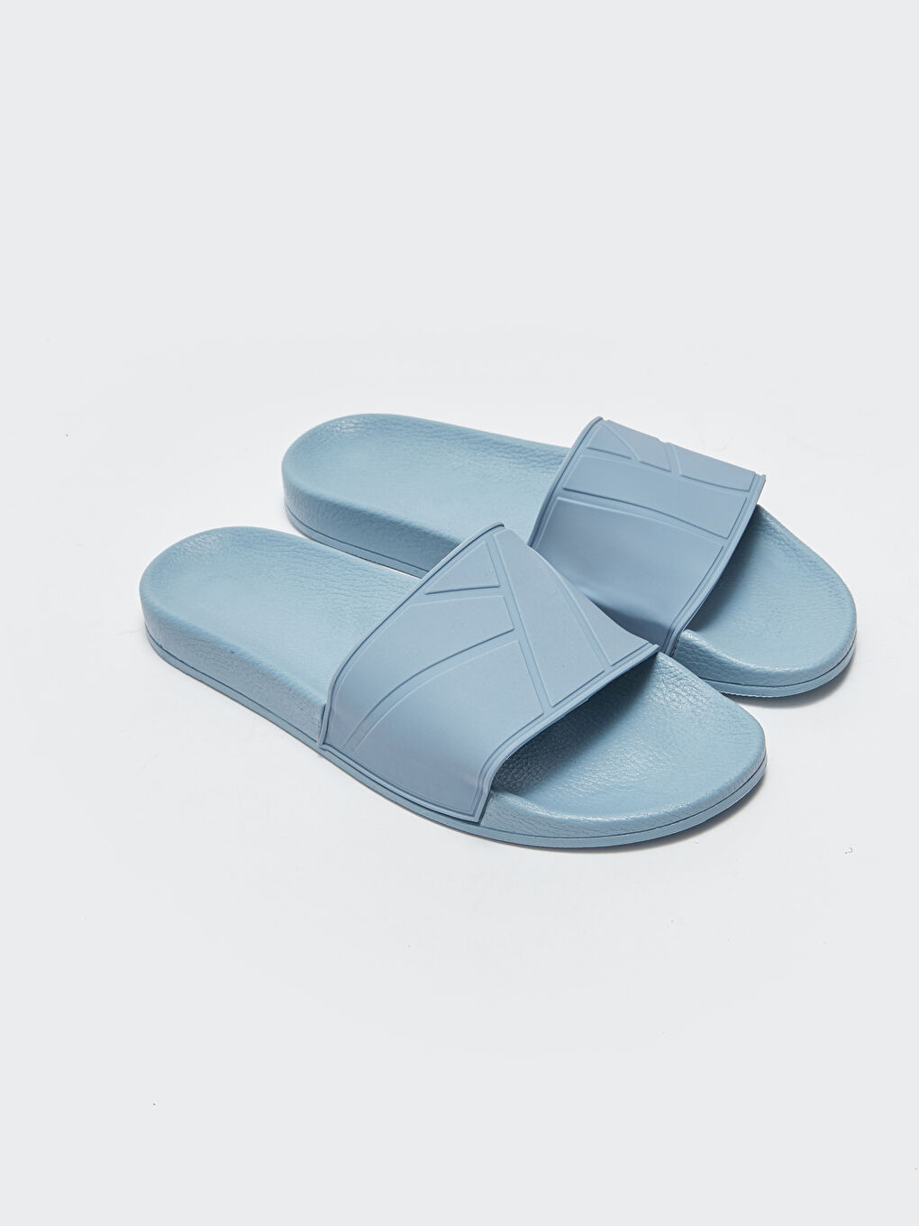 Mavi Kendinden Desenli Tek Bantlı Erkek Terlik