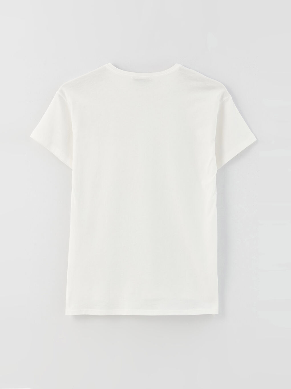 Ekru Bisiklet Yaka Düz Kısa Kollu Kadın Tişört-6