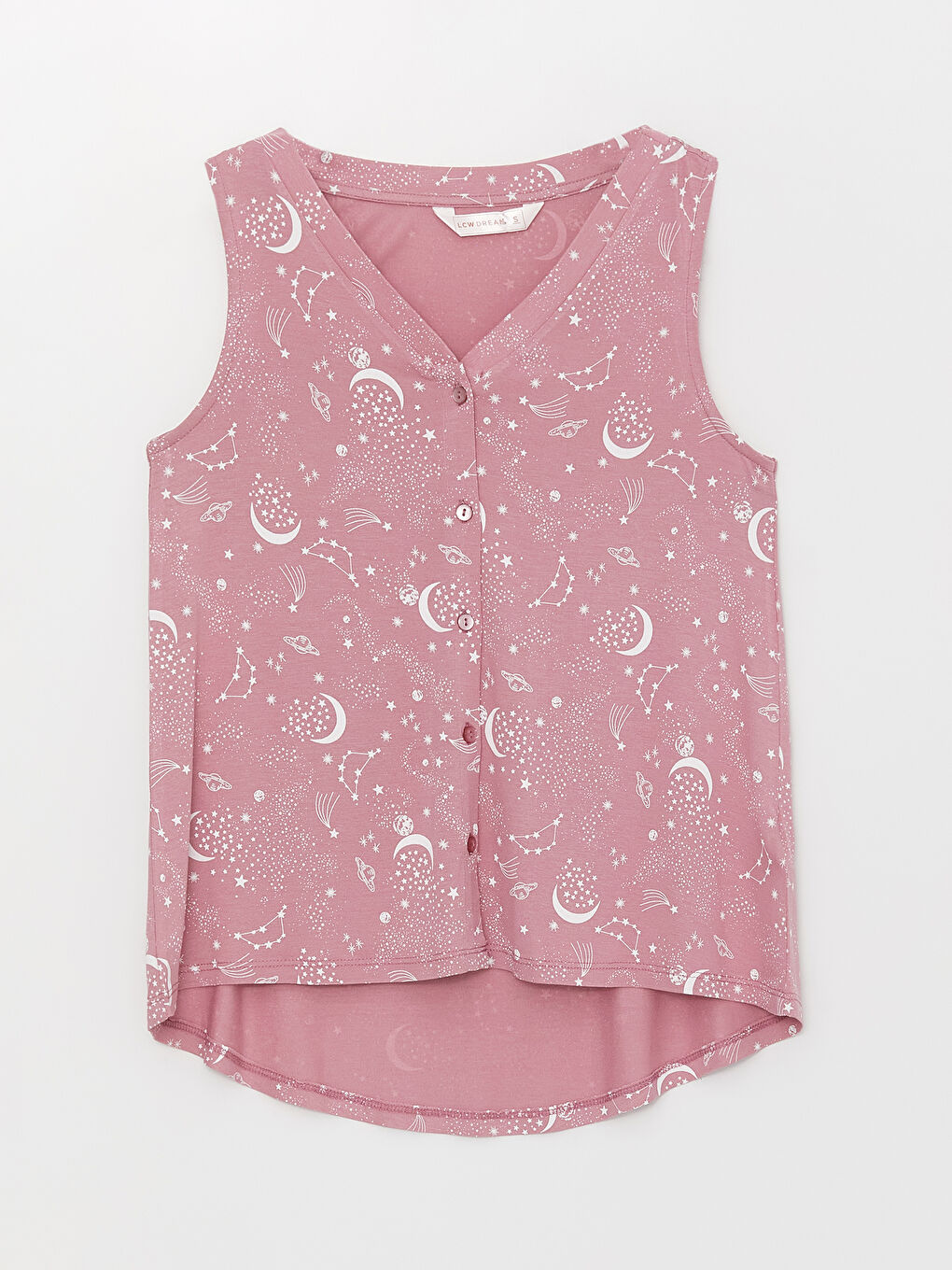 Pembe V Yaka Desenli Kadın Kaprili Pijama Takımı-5