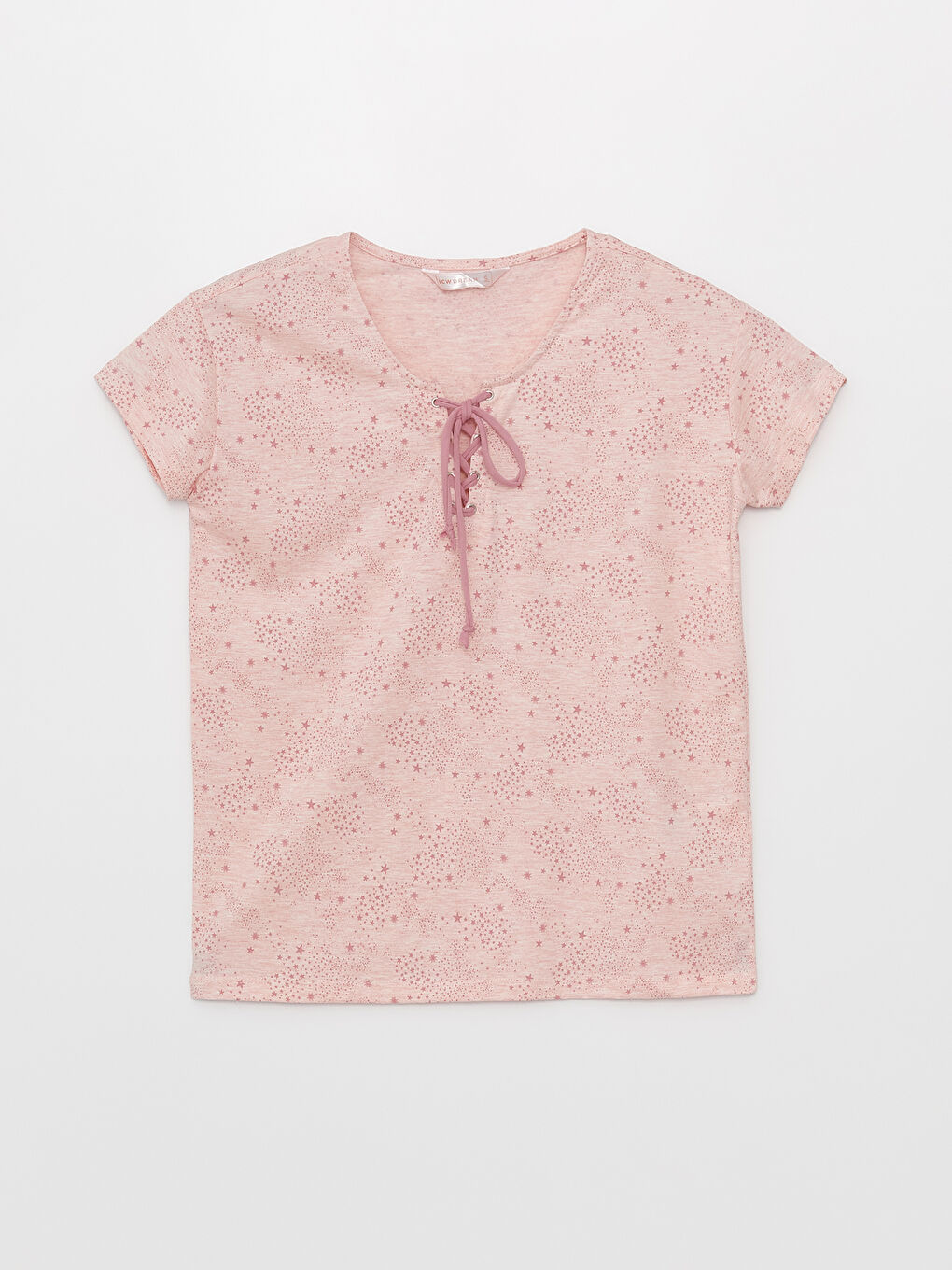 Pembe Bağlamalı Yaka Desenli Kısa Kollu Kadın Şortlu Pijama Takımı-6