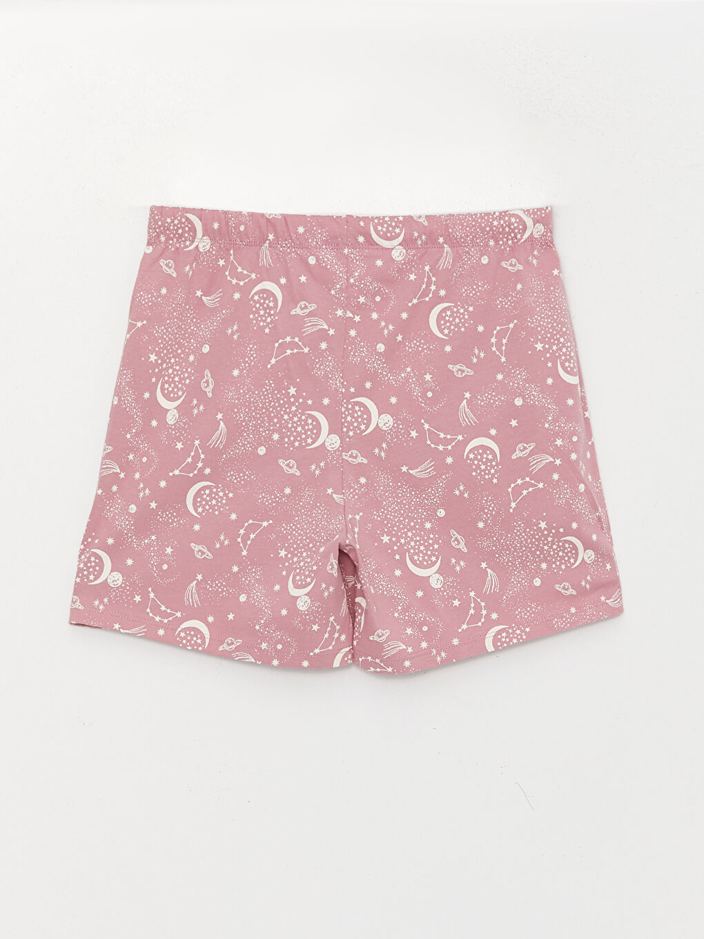 Pembe Beli Lastikli Desenli Kadın Şort Pijama Altı-5