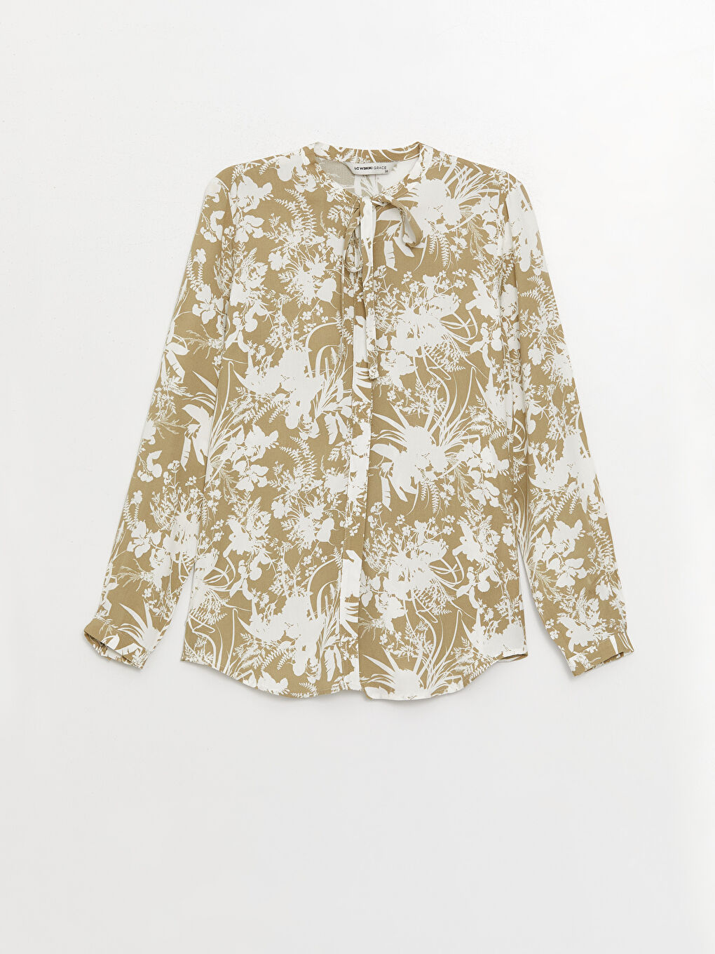 Yeşil Bağlamalı Yaka Desenli Uzun Kollu Kadın Bluz-5