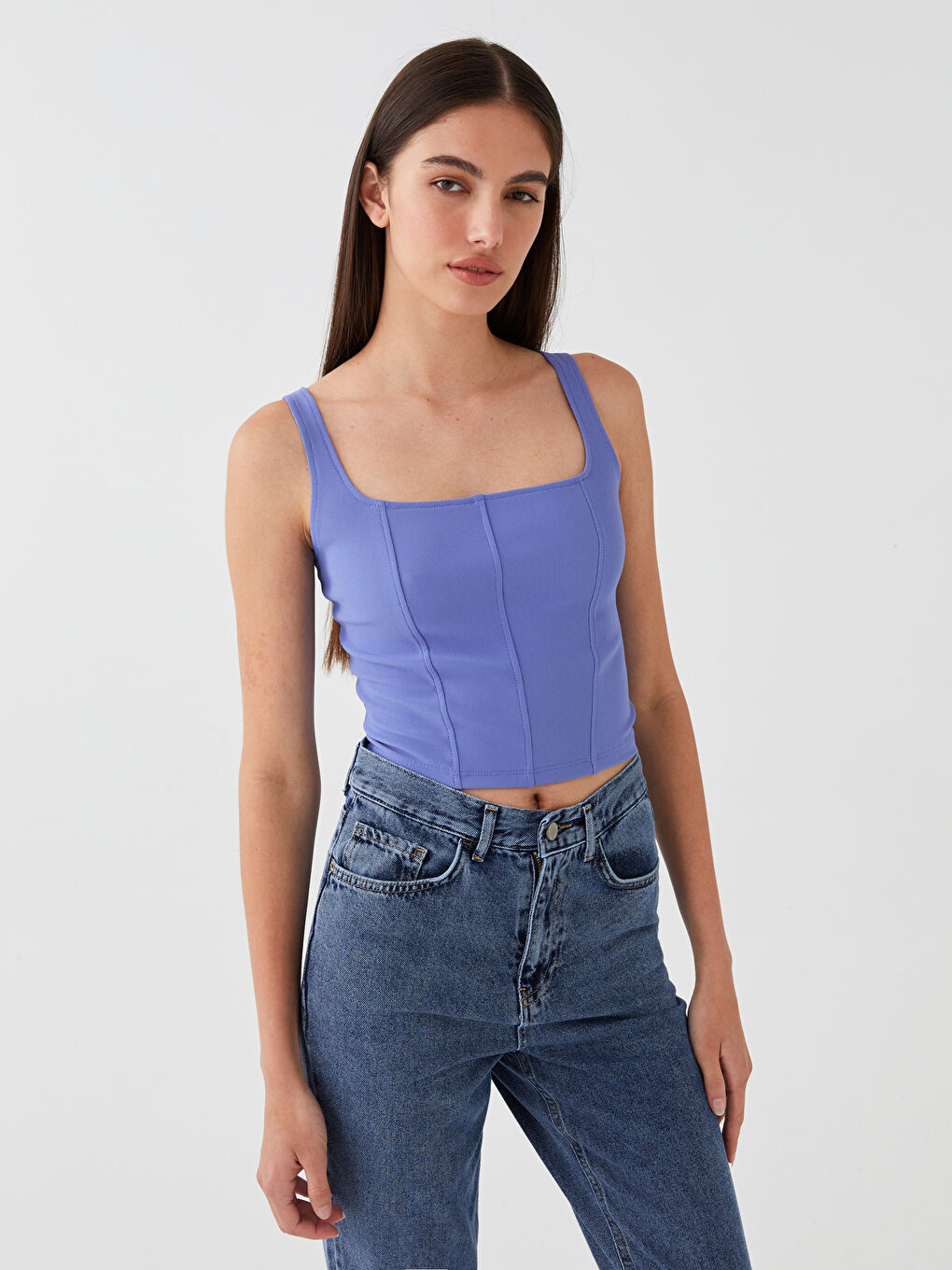 Women's Square Collar Straight Crop -S3FS53Z8-H2E