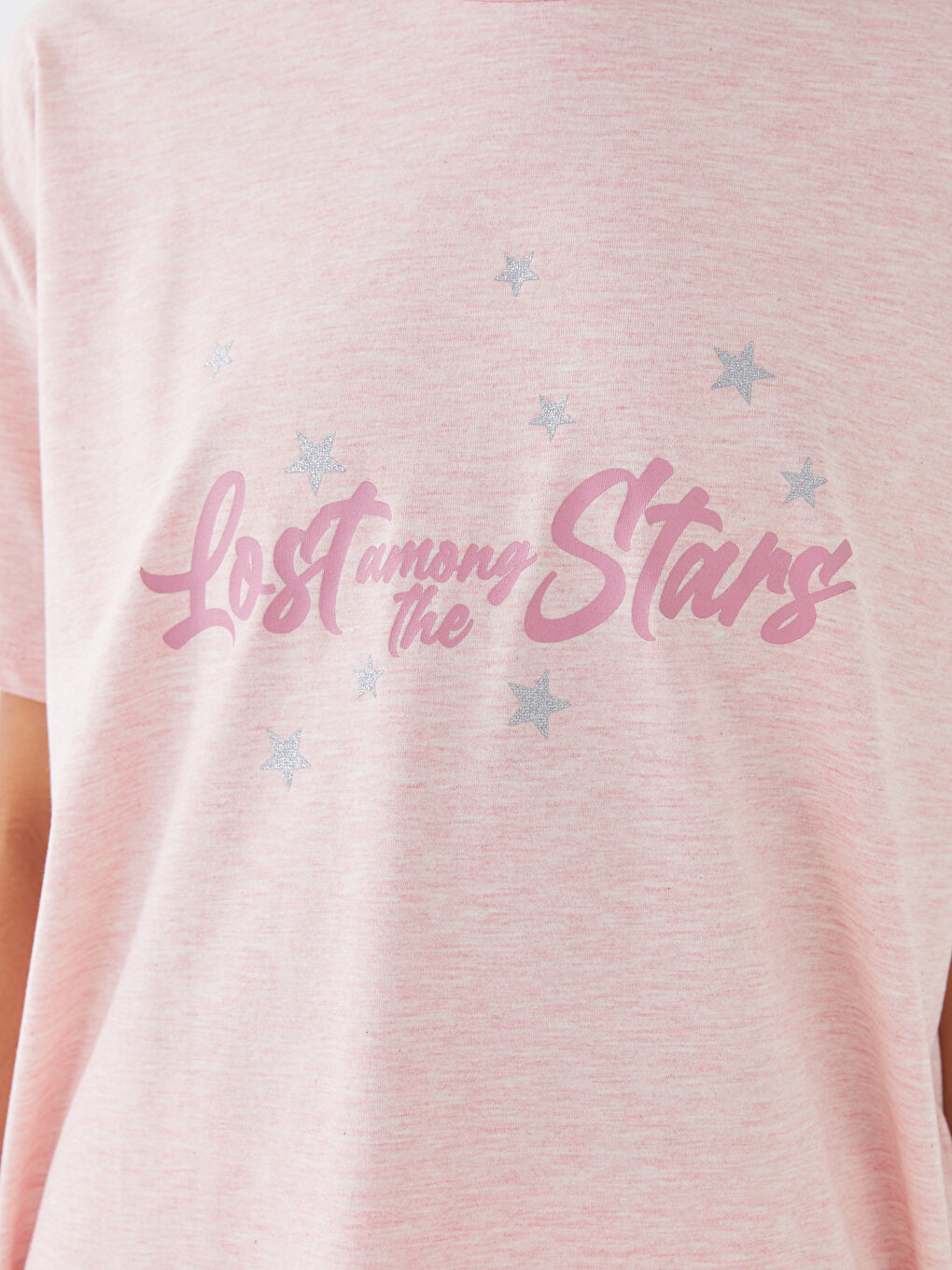 Pembe Bisiklet Yaka Baskılı Kadın Kaprili Pijama Takımı-3