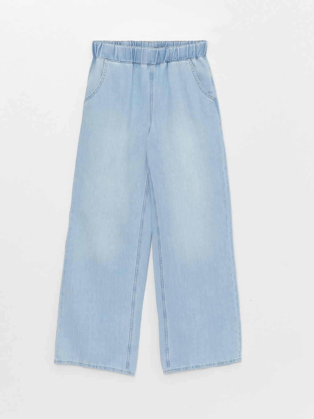 İndigo Beli Lastikli Wideleg Kadın Jean Pantolon-5