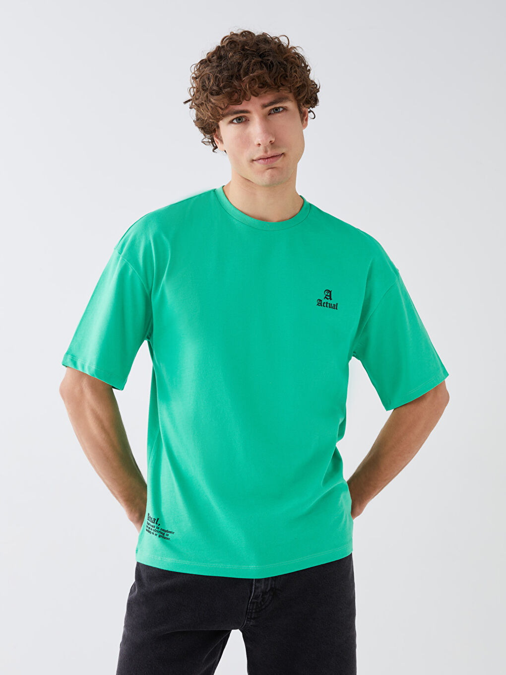 Yeşil Bisiklet Yaka Kısa Kollu Baskılı Penye Erkek Tişört