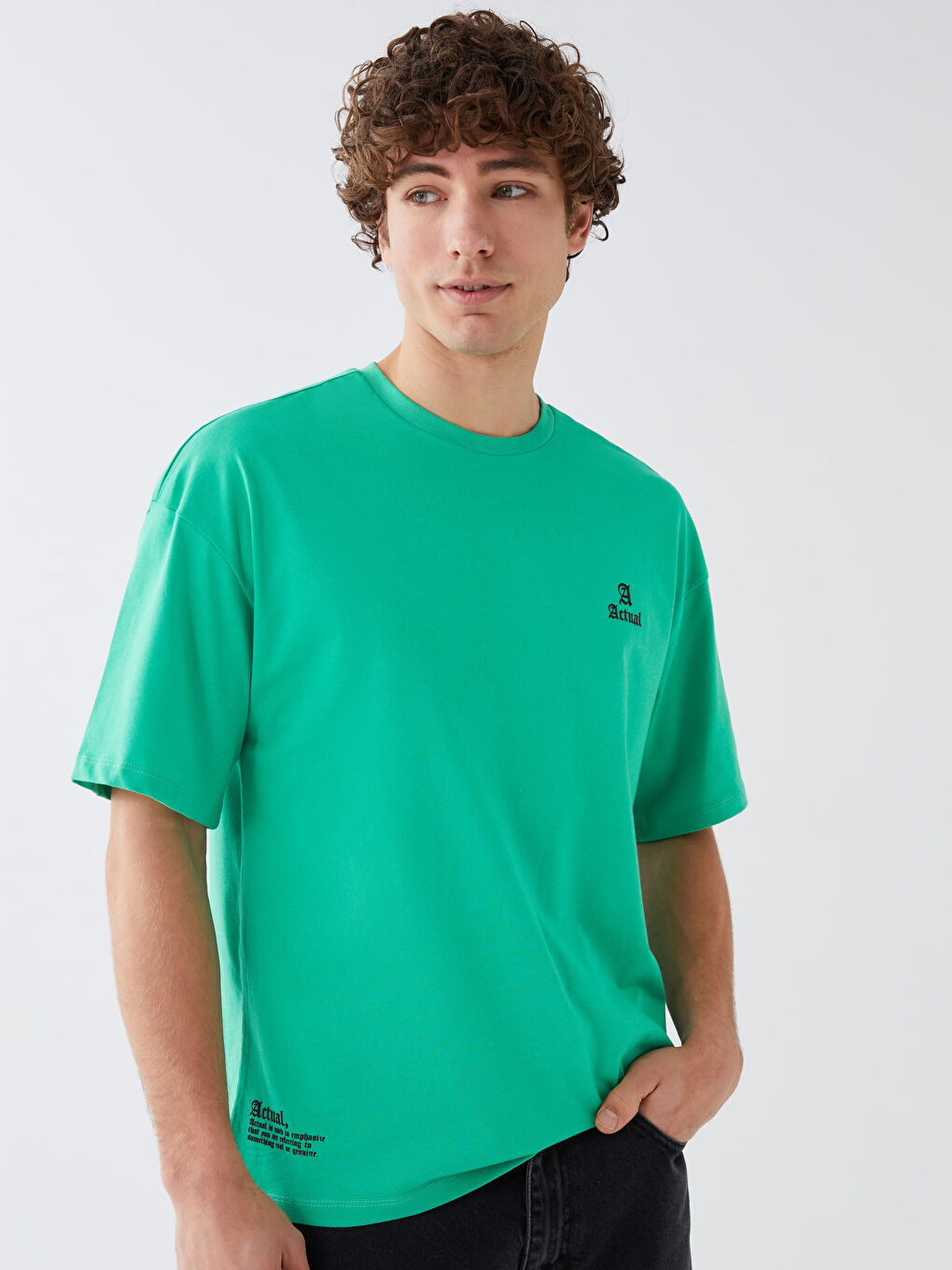 Yeşil Bisiklet Yaka Kısa Kollu Baskılı Penye Erkek Tişört-1