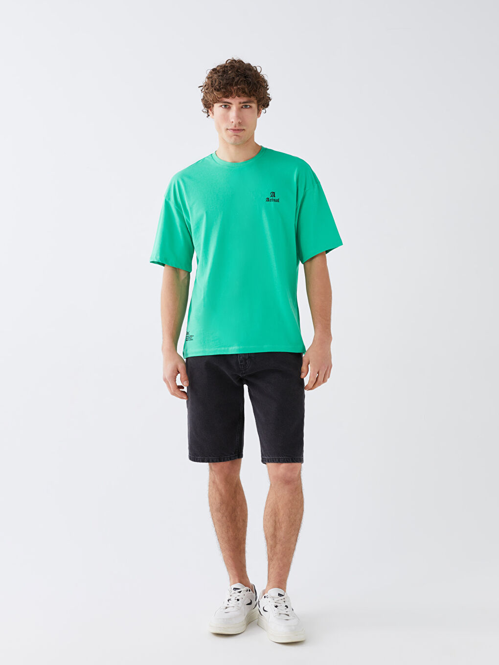 Yeşil Bisiklet Yaka Kısa Kollu Baskılı Penye Erkek Tişört-2