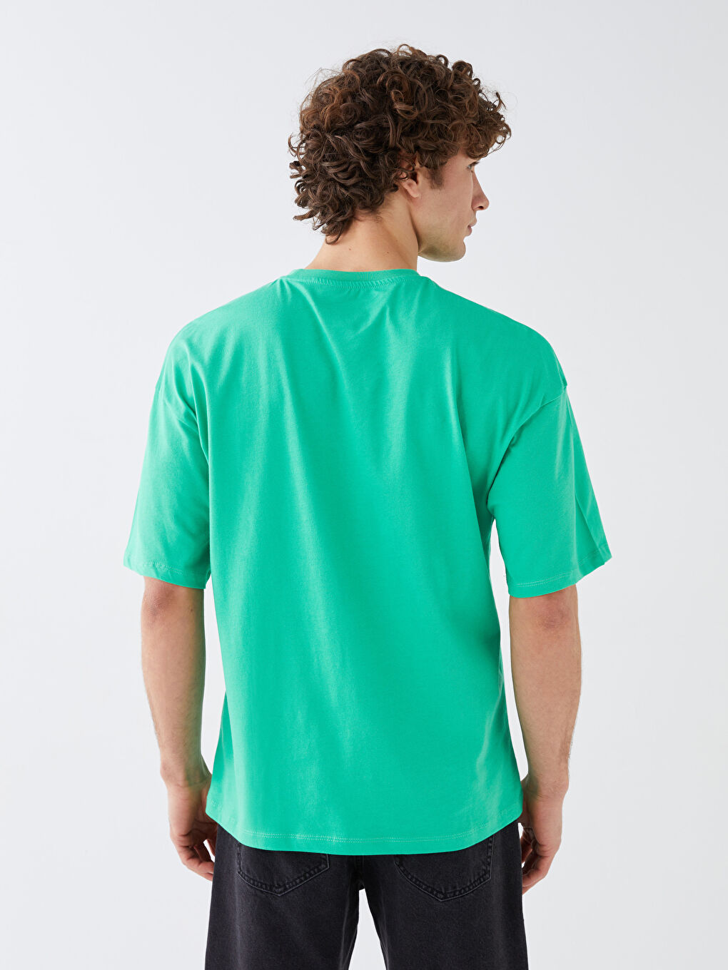 Yeşil Bisiklet Yaka Kısa Kollu Baskılı Penye Erkek Tişört-4