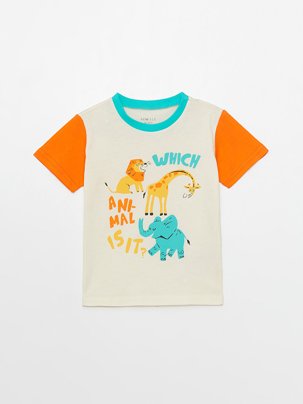 Ekru Bisiklet Yaka Kısa Kollu Baskılı Erkek Bebek Tişört