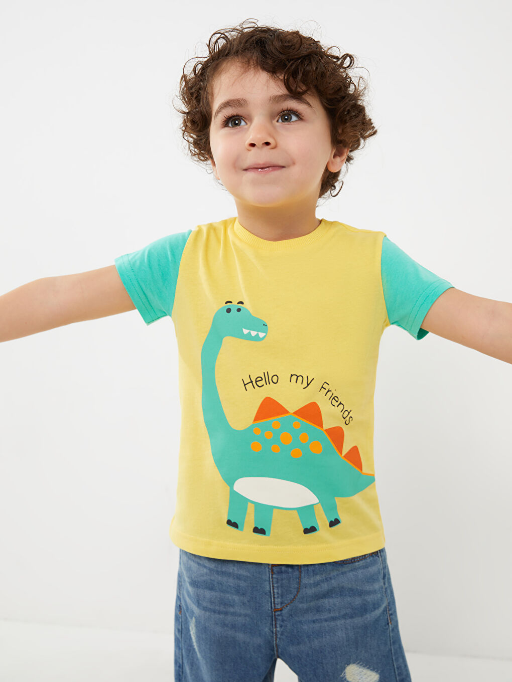 Sarı Bisiklet Yaka Kısa Kollu Baskılı Erkek Bebek Tişört