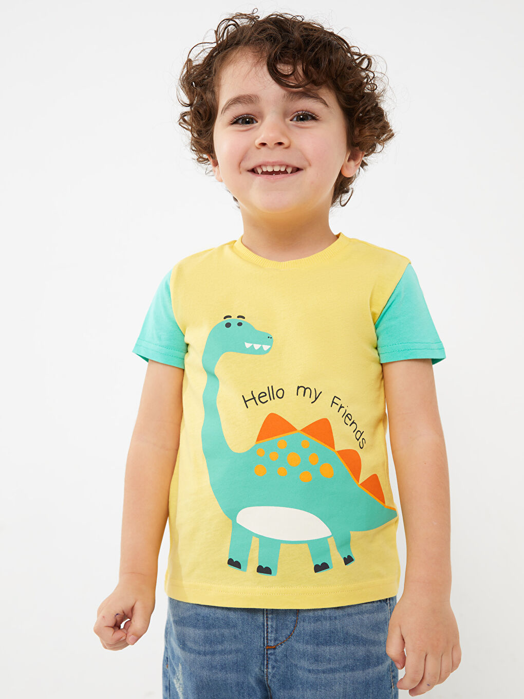 Sarı Bisiklet Yaka Kısa Kollu Baskılı Erkek Bebek Tişört-1