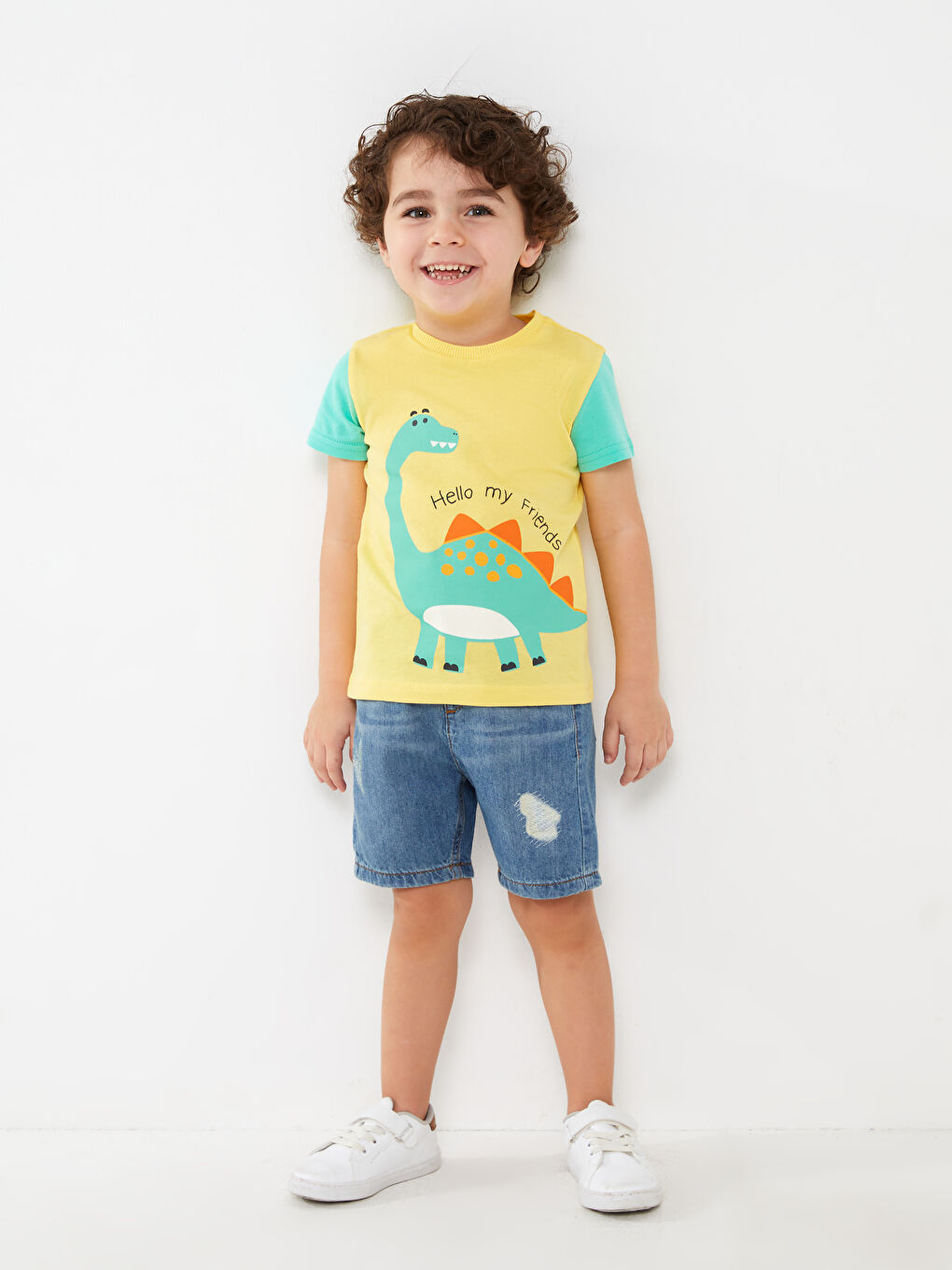 Sarı Bisiklet Yaka Kısa Kollu Baskılı Erkek Bebek Tişört-2