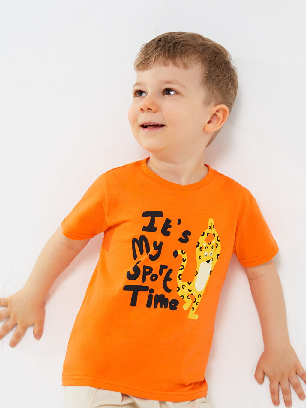 Turuncu Bisiklet Yaka Kısa Kollu Baskılı Erkek Bebek Tişört