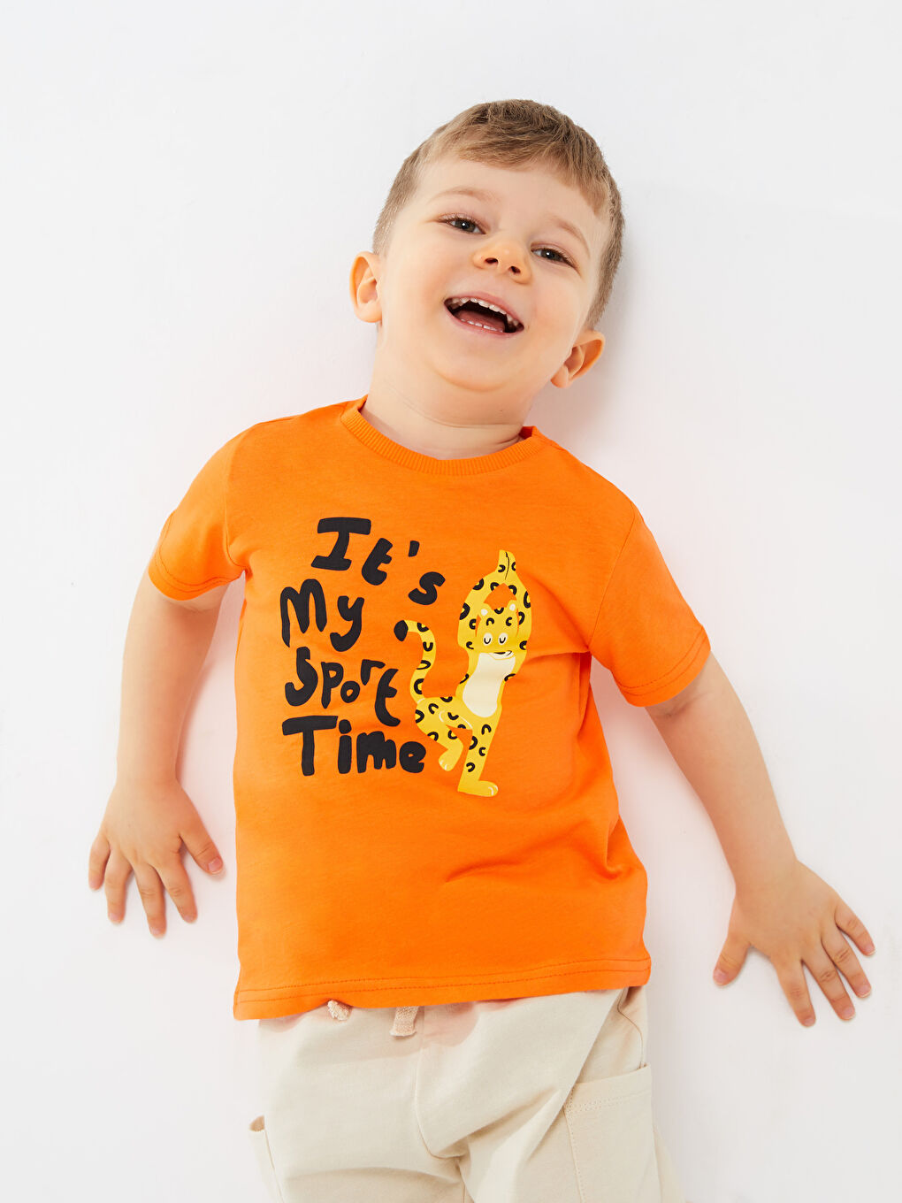Turuncu Bisiklet Yaka Kısa Kollu Baskılı Erkek Bebek Tişört-1