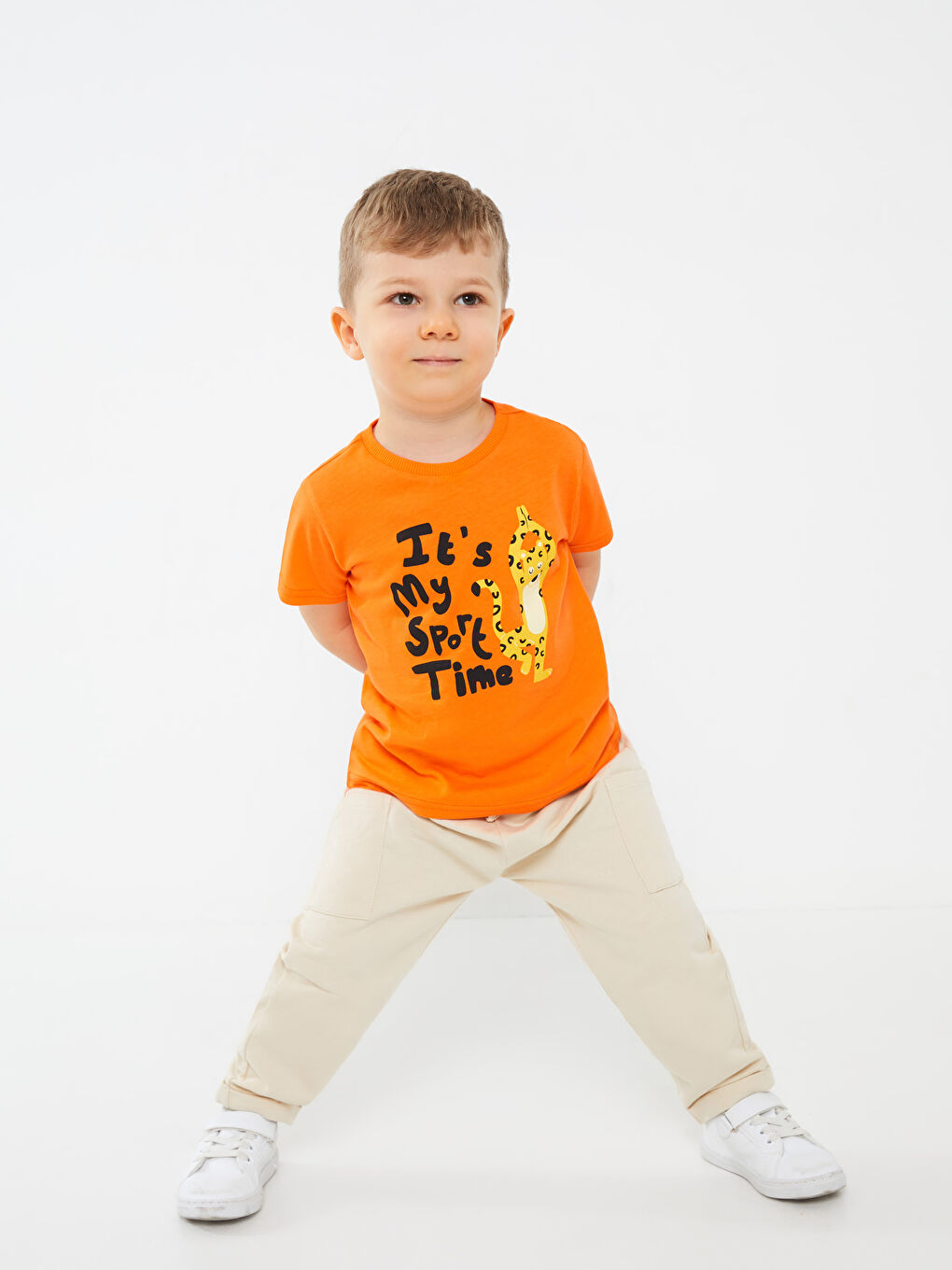 Turuncu Bisiklet Yaka Kısa Kollu Baskılı Erkek Bebek Tişört-2