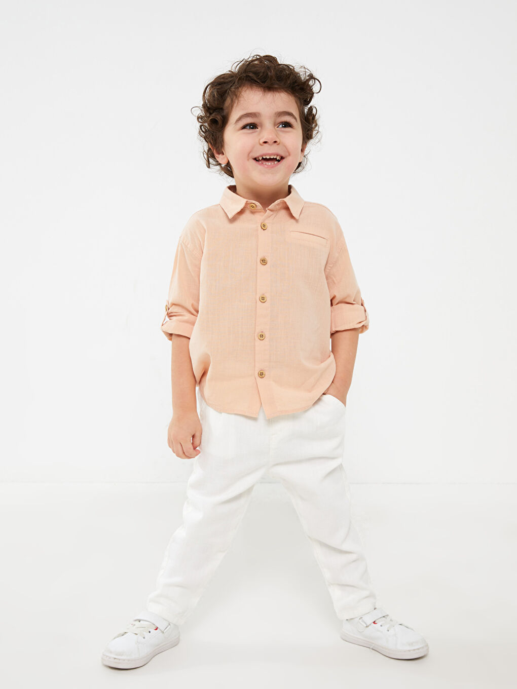 Ekru Uzun Kollu Erkek Bebek Gömlek ve Pantolon-2