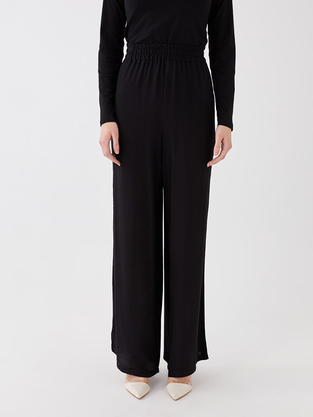 Pantalon Évasé Confortable à Taille Élastique pour Femmes-3