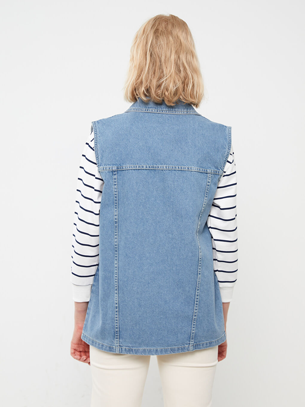 Women's Shirt Neck Regular Jean Vest-4
