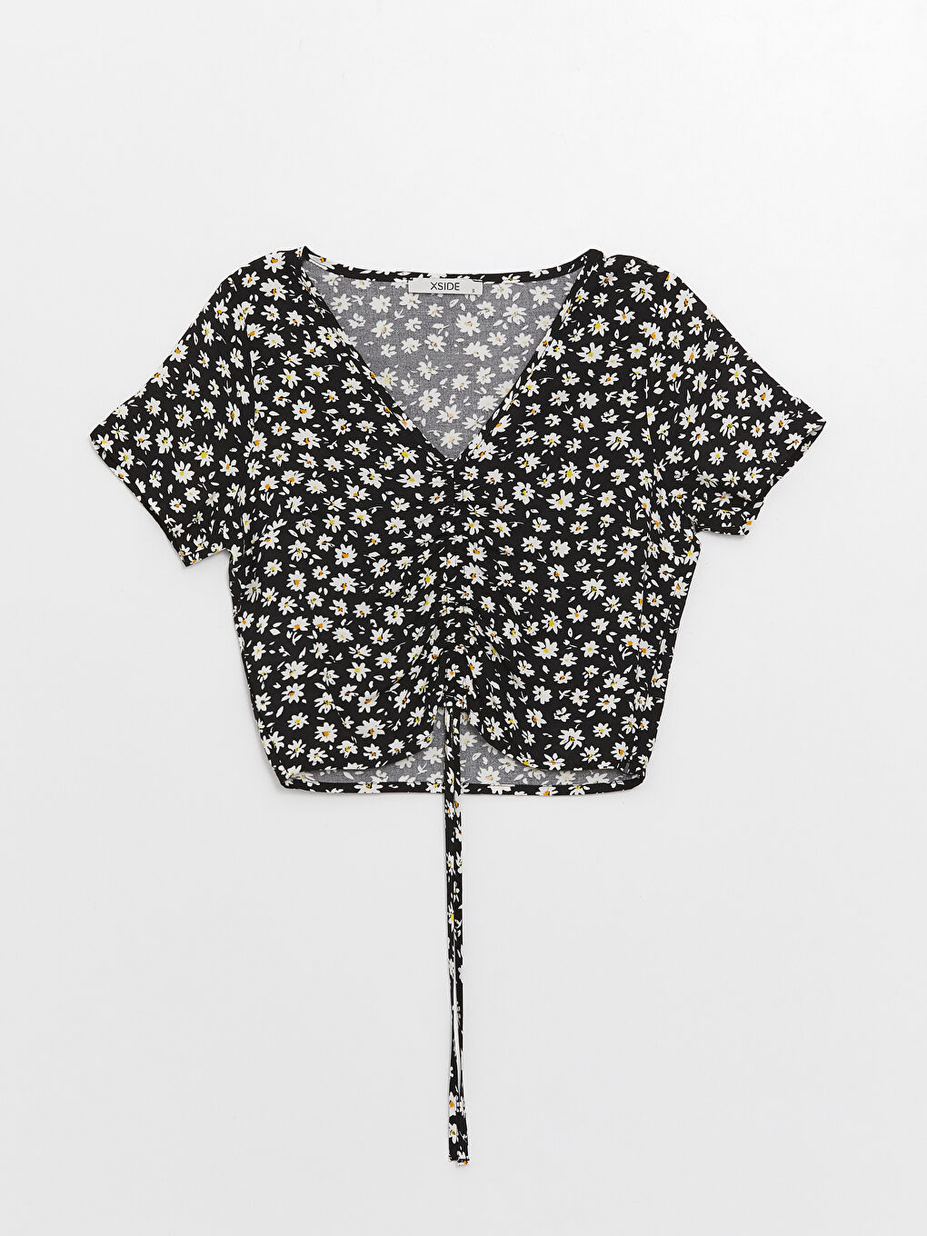 Blouse Coupe Courte à Manches Courtes Florale à Encolure en V pour Femmes-5