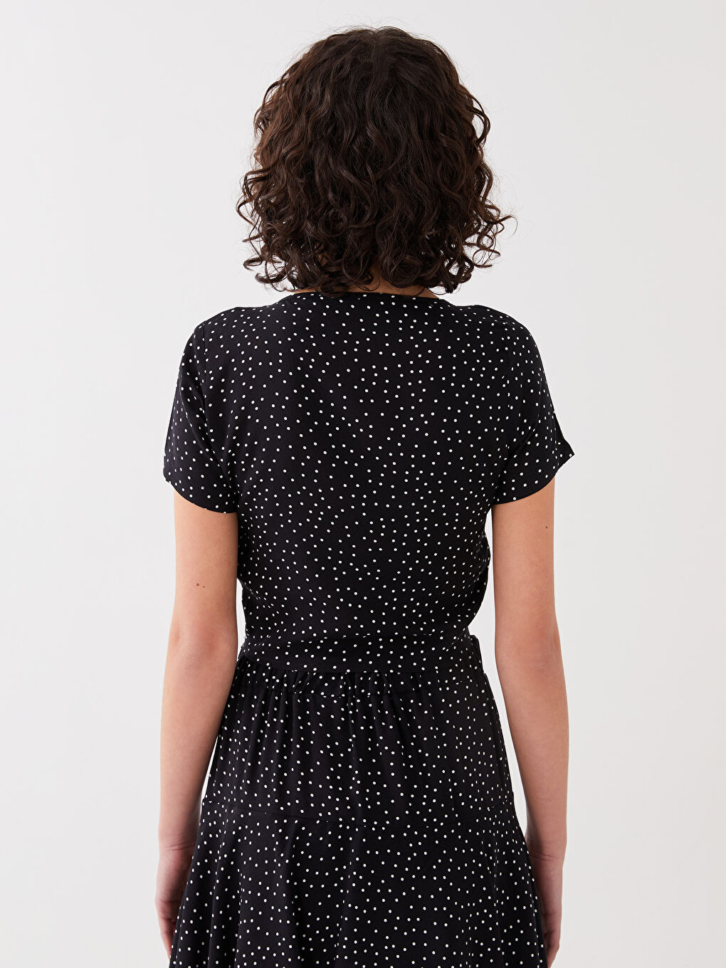 V-Neck Polka Dot Short Sleeve Crop Women's Blouse-4