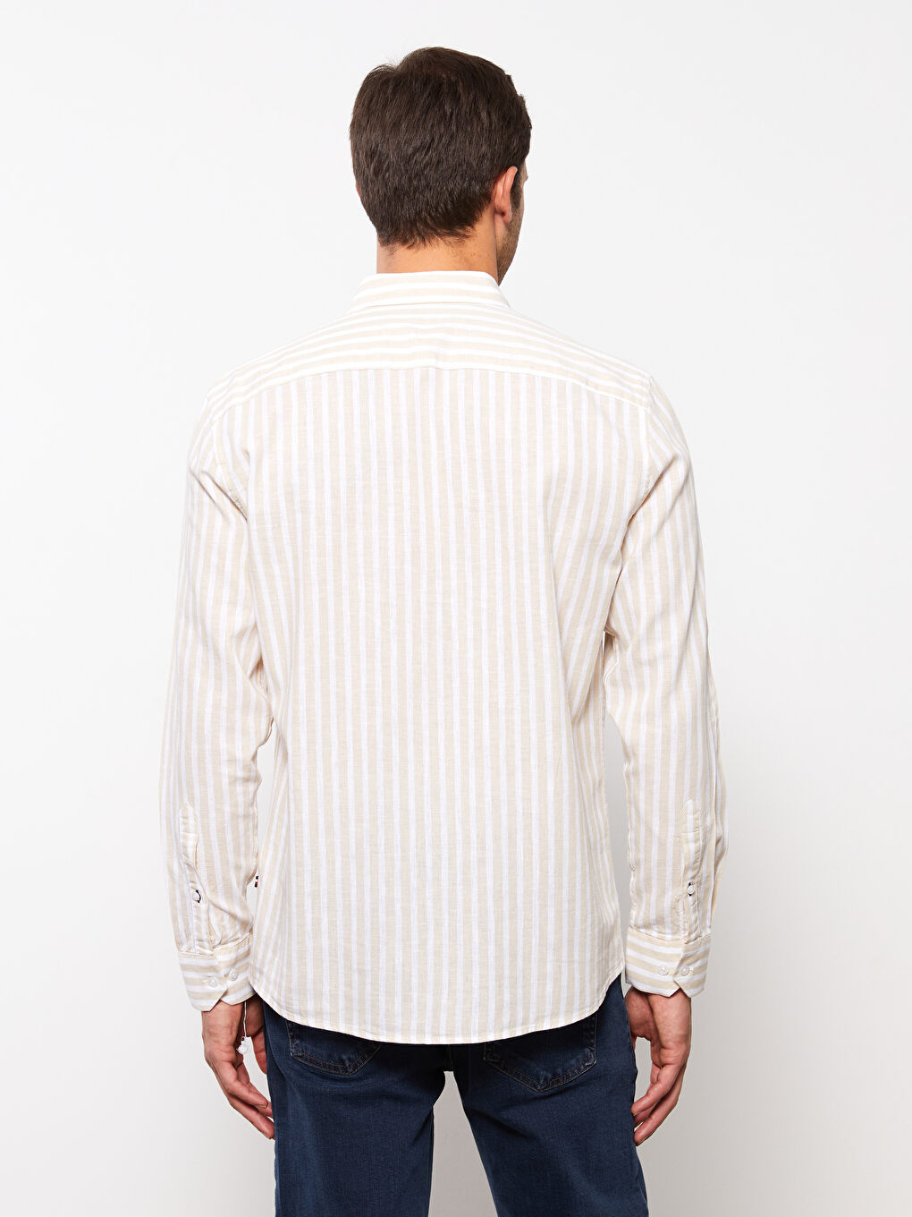 ерлерге арналған ұзын жең жолақты стандартты пішім жейде-4