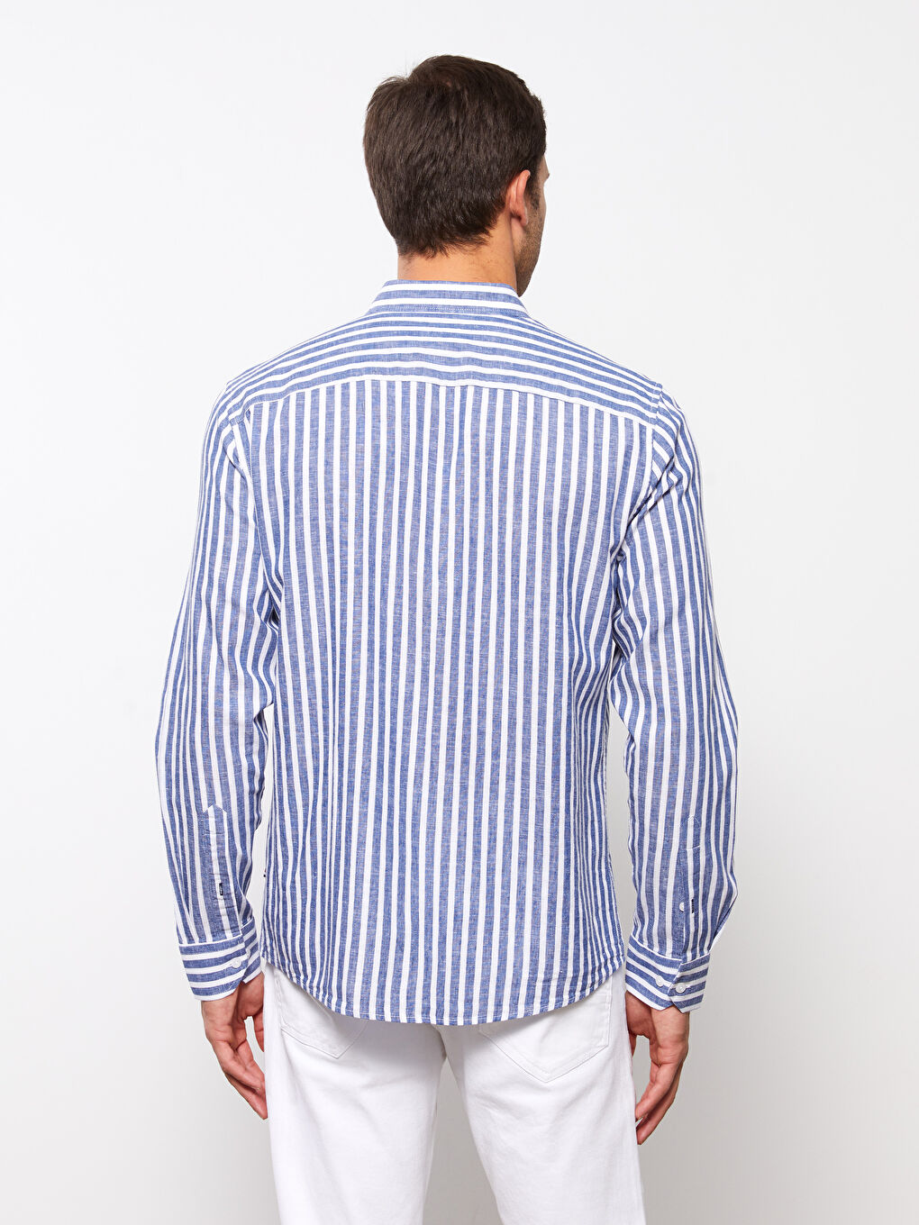 Lacivert Regular Fit Uzun Kollu Çizgili Erkek Gömlek-4