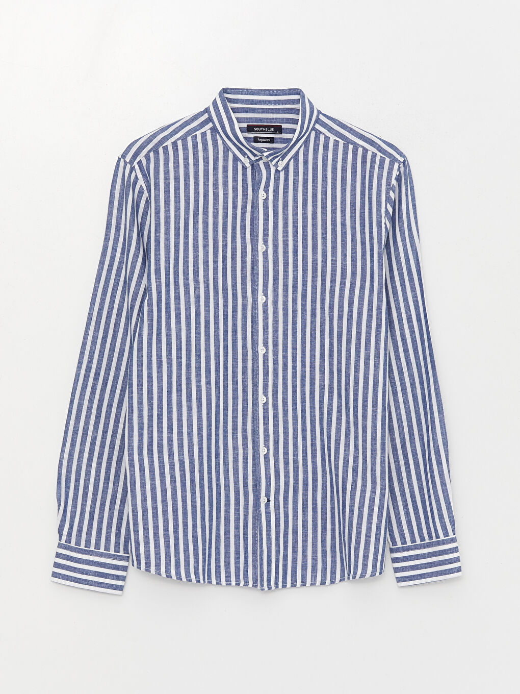 Lacivert Regular Fit Uzun Kollu Çizgili Erkek Gömlek-5