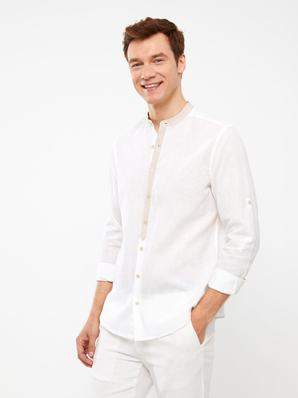 SOUTHBLUE Regular Fit Collar Long Sleeve Linen Blended Men's Shirt -S3FT19Z8-Q6K