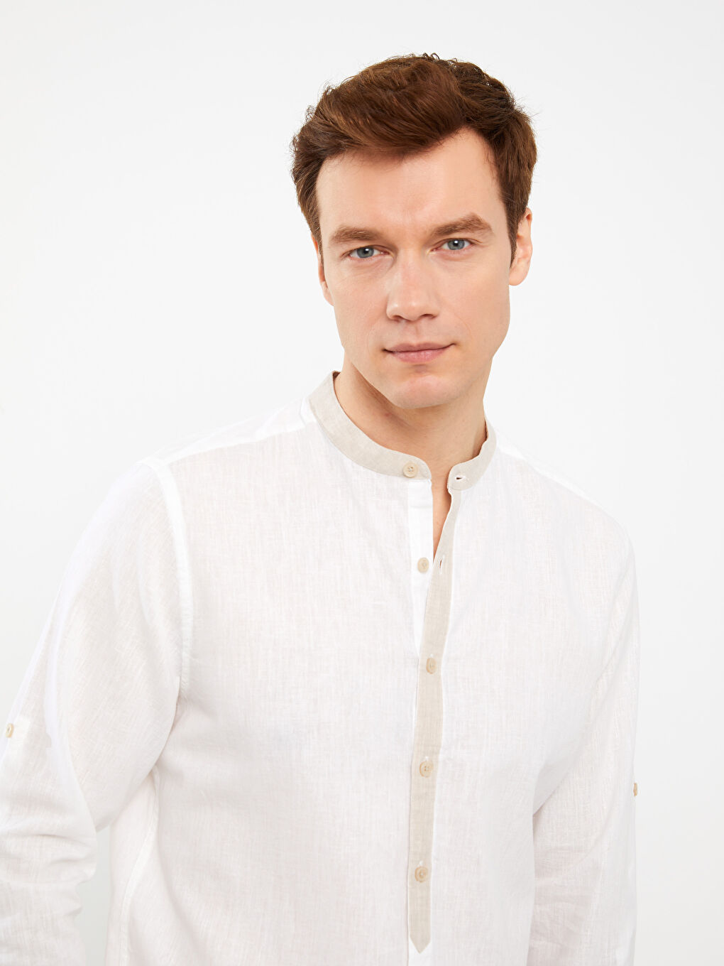 SOUTHBLUE Regular Fit Collar Long Sleeve Linen Blended Men's Shirt -S3FT19Z8-Q6K