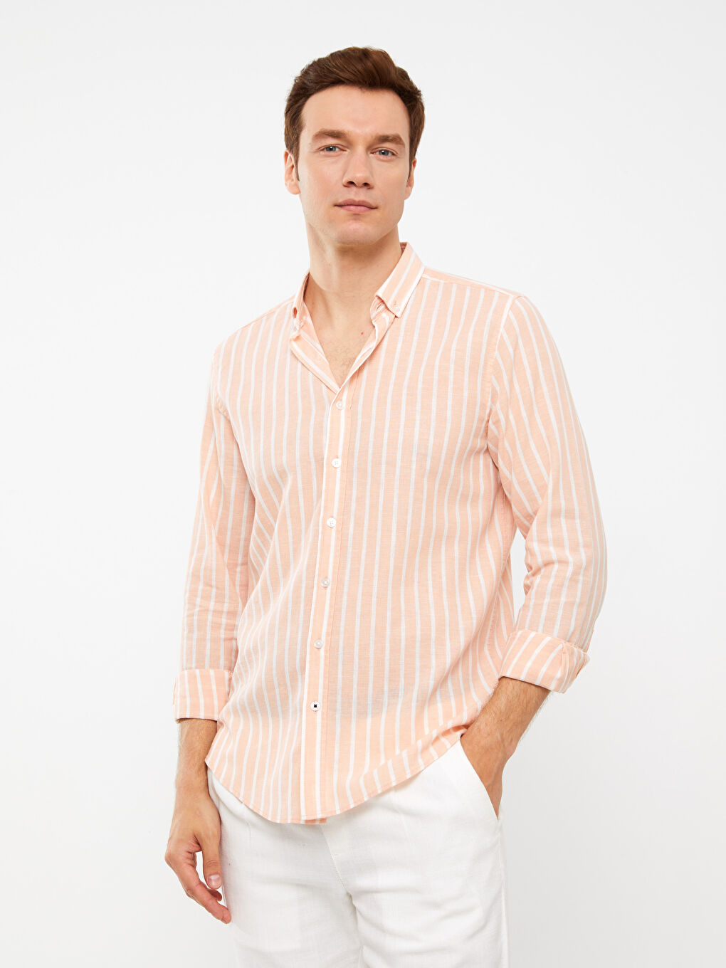Mercan Regular Fit Uzun Kollu Çizgili Erkek Gömlek