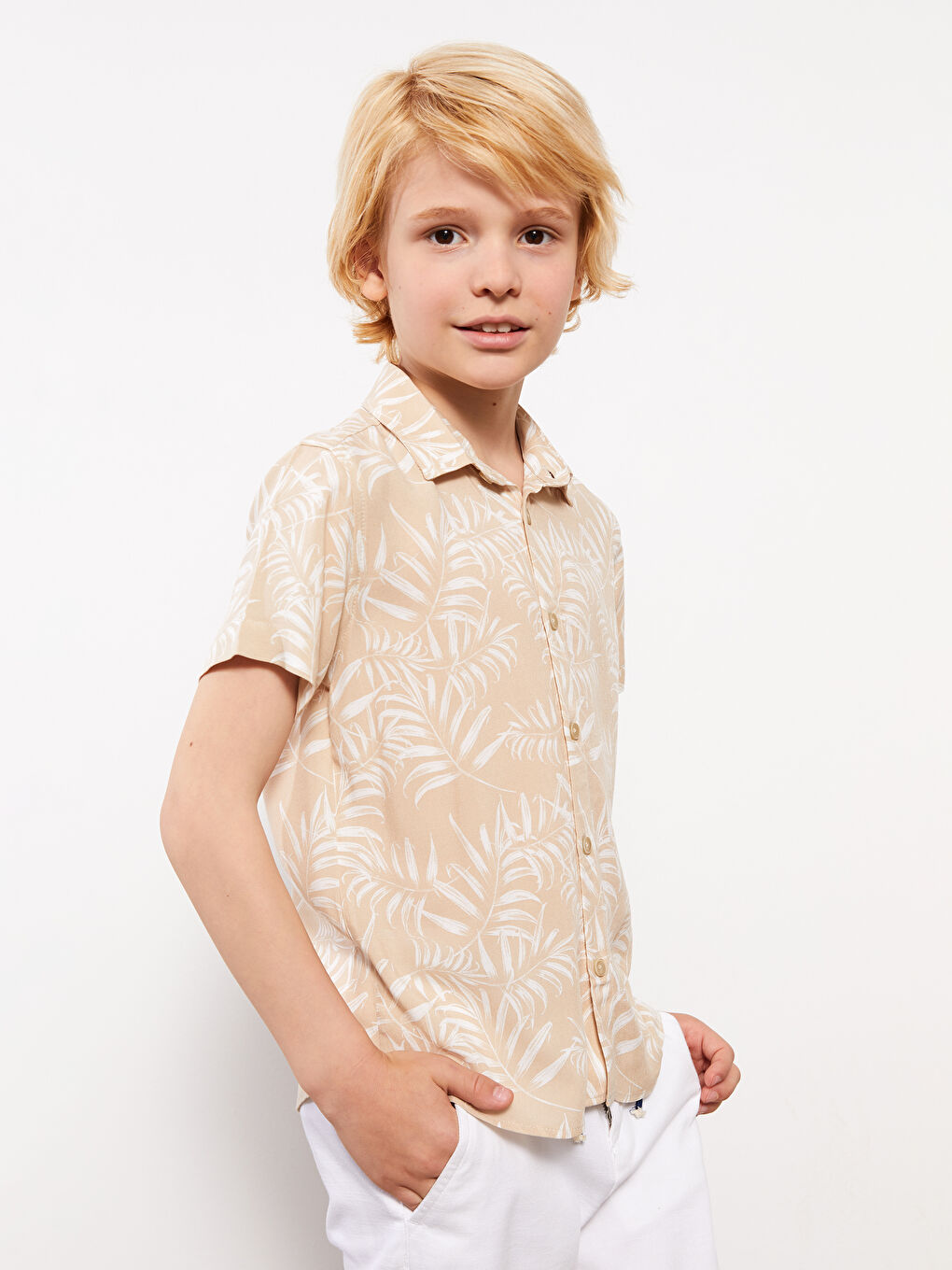 Patterned Short Sleeve Boys' Shirt-1